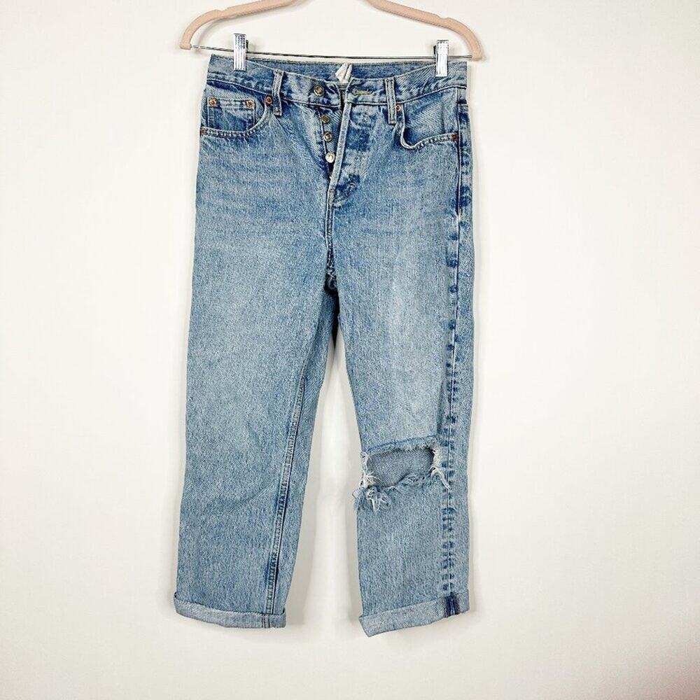 2/$30 Topshop Moto Hayden Jeans High Rise Ripped Straight Relaxed Mid W26 #9241 - Picture 3 of 7
